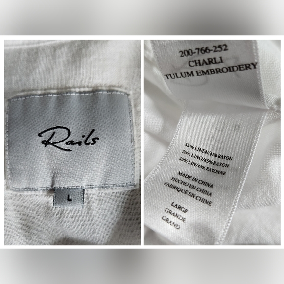 Rails Charli Embroidered Linen Blend Button Up Shirt Long Sleeve White Sz Large - Picture 12 of 12